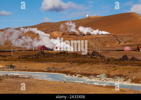 Island - Krafla Geothermie-Anlage Stockfoto