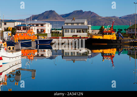 Boote im Hafen von Höfn, Island Stockfoto