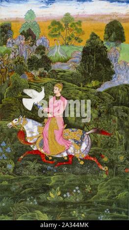 Farrukh Betteln. Sultan Ibrahim Adil Shah II Khan Hawking. Seite von St. Petersburg Album. Bijapur Ca. 1590-95 Stockfoto