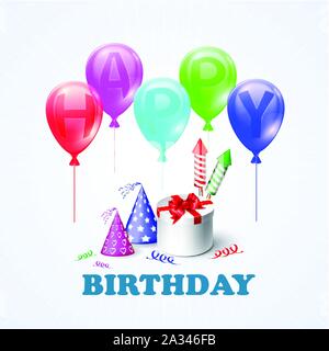 Alles Gute zum Geburtstag. Abbildung einer Geschenkbox und Ballons Stock Vektor