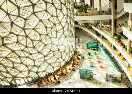 30. November 2018: Shanghai, China - Natural History Museum Innenraum, die Eingangshalle oder der Lobby, mit seiner gläsernen Wand. Stockfoto