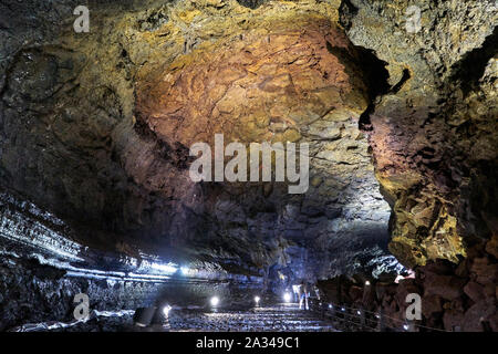 Manjanggul ist eines der schönsten Lava Tunnel in der Welt und als UNESCO Weltnaturerbe ernannt. Jeju Island, South Korea. Stockfoto