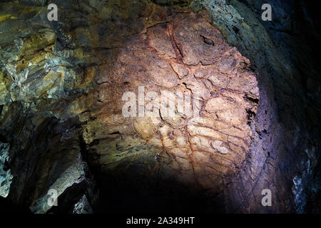 Manjanggul ist eines der schönsten Lava Tunnel in der Welt und als UNESCO Weltnaturerbe ernannt. Jeju Island, South Korea. Stockfoto