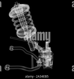 X-ray Auto Suspension und Bremsscheibe auf schwarzen Hintergrund, 3D-Darstellung Stockfoto