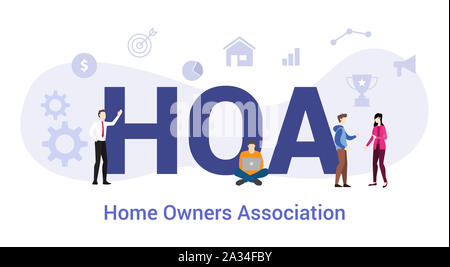 Hoa home Inhaber-verbindung Konzept mit großen Word oder Text und Team Menschen mit modernen Flat Style-Vector Illustration Stockfoto