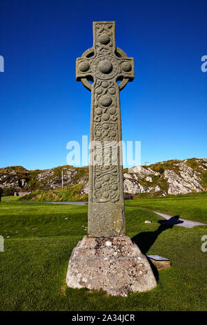 St Martin's Kreuz vor der Iona Abbey, Iona, Inneren Hebriden, Schottland, Großbritannien Stockfoto