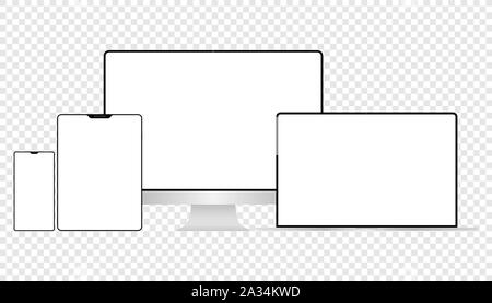 Realistische vektor Laptop, Tablet PC, Monitor und Handy Vorlage Stock Vektor