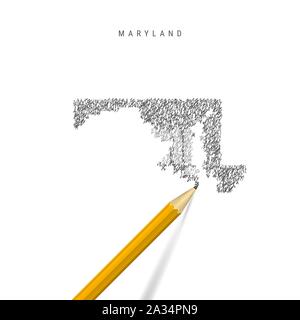 Maryland Skizze scribble Karte auf weißem Hintergrund. Hand Vektorkarte von Maryland gezeichnet. Realistische 3D-Bleistift. Stock Vektor