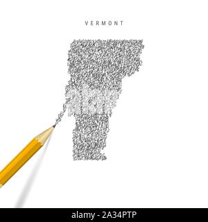 Vermont Skizze scribble Karte auf weißem Hintergrund. Hand Vektorkarte von Vermont gezeichnet. Realistische 3D-Bleistift. Stock Vektor