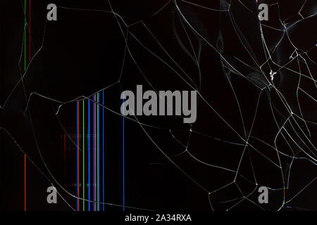 Digitale Glitch, crystal Leckage, Farbe Streifen und Risse auf dem LCD-Bildschirm, Computer- oder UHD 4k-TV Stockfoto