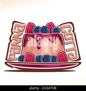 Vektor logo für Panna Cotta, Illustration von Gelee-Süßwaren für Patisserie Menü, Poster mit Obst pannacotta Dish und ursprünglichen Font für Wörter Stock Vektor