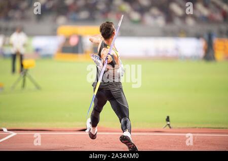 Sieger Niklas Kaul (Deutschland/Platz 1) handeln. Speerwurf Zehnkampf der Männer am 03.10.2019 Leichtathletik WM 2019 in Doha/Katar, vom 27.09. - 10.10.2019. | Verwendung weltweit Stockfoto