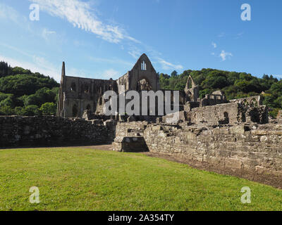 TINTERN, Großbritannien - ca. September 2019: Tintern Abbey (Abaty Tyndyrn in Walisisch) Ruinen Stockfoto