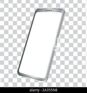 Vektor smartphone mockup. 3D-Darstellung eines modernen Handy mit rahmenlosen leeren Bildschirm. Vorlage für Infografiken, Webseiten, Landing Pages, Apps Stock Vektor
