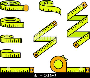Maßband Symbole - maßbänder und Herrscher rollen, Zentimeter Spule Stock Vektor