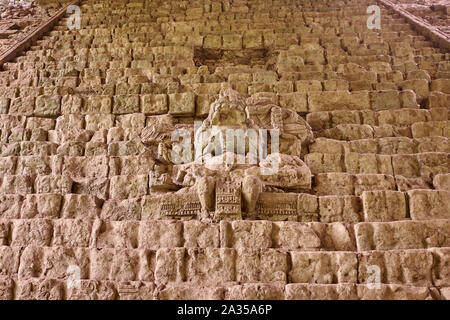 Die hieroglyphischen Treppe in Copan Ruinen, Copan, Honduras Stockfoto