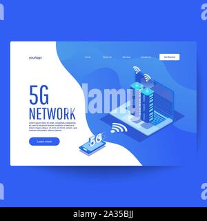 5G Wireless Internet Wifi Verbindung. Kann für Webbanner, Infografiken, Hero Bilder verwenden. Stock Vektor