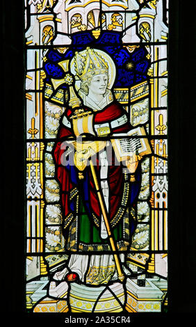 Buntglasfenster von John Charles Bewsey mit der Darstellung von St. Bonifatius, St. Mary the Virgin Chuch, Cannington, Somerset, England Stockfoto