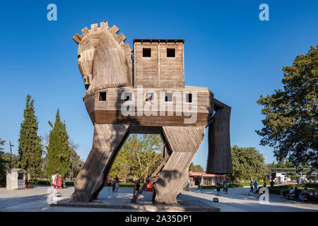 Riesiges Trojanisches Pferd Holz- Replik in der antiken Stadt Troja in Çanakkale, Türkei Stockfoto