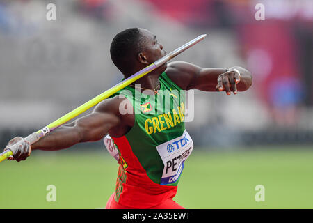 DOHA, Katar. 05 Okt, 2019. Anderson Peters von Grenada konkurriert in Speerwerfer Qualifizierung während Tag 9 der IAAF Leichtathletik WM - Doha 2019 bei Khalifa International Stadium Werfen am Samstag, Oktober 05, 2019 in Doha, Katar. Credit: Taka G Wu/Alamy leben Nachrichten Stockfoto