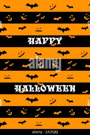 Happy Halloween vector pattern Orange und schwarze Streifen mit bat Silhouette und Kürbisse Stock Vektor