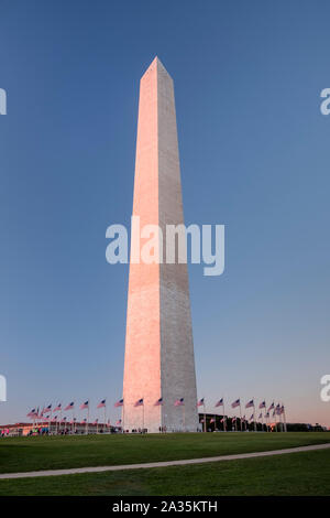 Abendlicht auf das Washington Monument, National Mall, Washington DC, USA Stockfoto