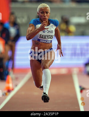 Doha, Katar. 5. Okt, 2019. Jazmin Säger von Vereinigtes Königreich konkurrieren im Weitsprung der Frauen während des 17. IAAF Leichtathletik WM in der Khalifa Stadion in Doha, Katar. Ulrik Pedersen/CSM/Alamy Live News Credit: Cal Sport Media/Alamy Live News Credit: Cal Sport Media/Alamy leben Nachrichten Stockfoto