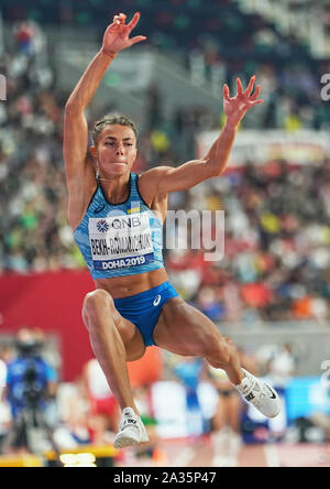 Doha, Katar. 5. Okt, 2019. Maryna Bekh-Romanchuk der Ukraine konkurrieren im Weitsprung der Frauen während des 17. IAAF Leichtathletik WM in der Khalifa Stadion in Doha, Katar. Ulrik Pedersen/CSM/Alamy Live News Credit: Cal Sport Media/Alamy Live News Credit: Cal Sport Media/Alamy leben Nachrichten Stockfoto