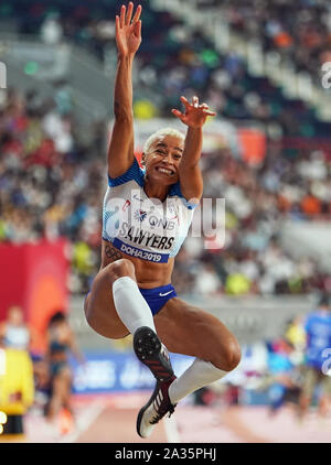 Doha, Katar. 5. Okt, 2019. Jazmin Säger von Vereinigtes Königreich konkurrieren im Weitsprung der Frauen während des 17. IAAF Leichtathletik WM in der Khalifa Stadion in Doha, Katar. Ulrik Pedersen/CSM/Alamy Live News Credit: Cal Sport Media/Alamy Live News Credit: Cal Sport Media/Alamy leben Nachrichten Stockfoto