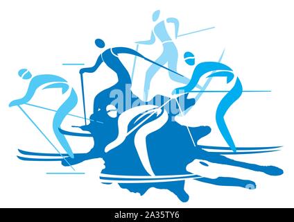 Langläufer eine stilisierte Zeichnung der Langlaufloipe Konkurrenten. Vector Illustration. Stock Vektor