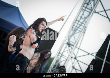 Bergamo, Italien. 5. August 2017. Rock Metal Band Furore Gallico führt auf dem Metall für Not in Filagosto Festival. Brambilla Simone Fotografie Stockfoto