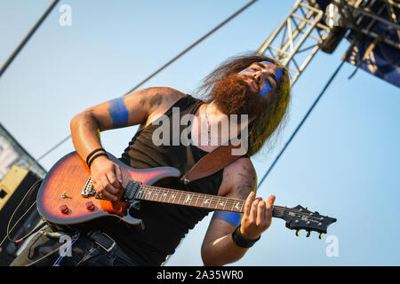 Bergamo, Italien. 5. August 2017. Rock Metal Band Furore Gallico führt auf dem Metall für Not in Filagosto Festival. Brambilla Simone Fotografie Stockfoto