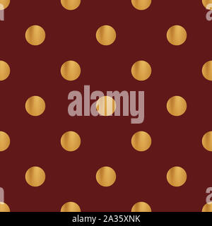 Nahtlose Muster mit goldenen Punkten auf dunklem Burgunderrot Hintergrund Stockfoto