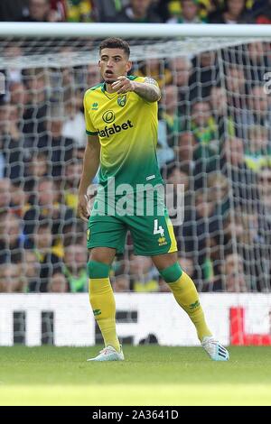 Norwich, UK. 04 Okt, 2019. Ben Gottfried von Norwich City während der Premier League Match zwischen Norwich City und Aston Villa an der Carrow Road am 5. Oktober 2019 in Norwich, England. (Foto von Matt Bradshaw/phcimages.com) Credit: PHC Images/Alamy leben Nachrichten Stockfoto