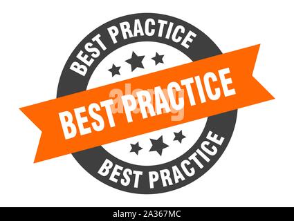 Best practice unterzeichnen. best practice orange-schwarze runde Band Aufkleber Stock Vektor