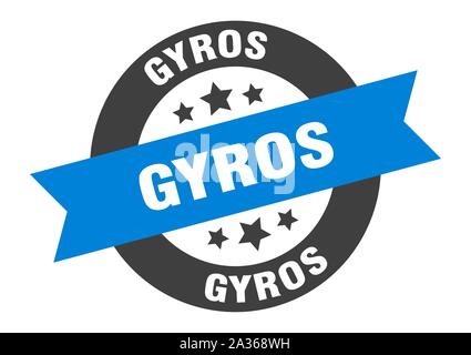 Gyros unterzeichnen. Gyros blau-schwarze runde Band Aufkleber Stock Vektor