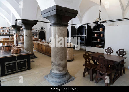 Schloss Neuschwanstein, Deutschland. 8. August, 2019. Küchen von Schloss Neuschwanstein von König Ludwig II., in Schwangau, Bayern, Deutschland, in der Nähe von Füssen entfernt. Stockfoto