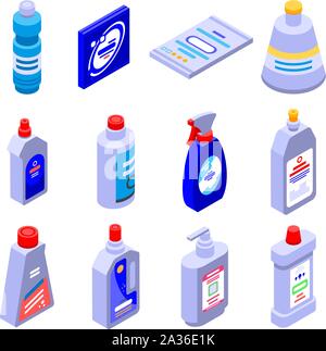 Bleichmittel Symbole gesetzt, isometrische Stil Stock Vektor