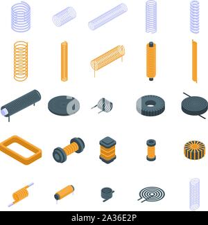 Spule Symbole gesetzt, isometrische Stil Stock Vektor