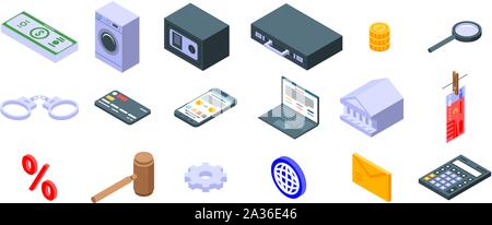 Geldwäsche Symbole gesetzt, isometrische Stil Stock Vektor
