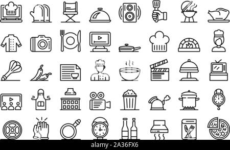 Kochshow Symbole gesetzt, outline Style Stock Vektor