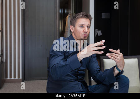 Exklusive Porträts von Jeremy Renner während in Sydney seinen Film Das Bourne Vermächtnis, Das Park Hyatt, Sydney zu fördern. Stockfoto