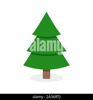 Flache Weihnachtsbaum auf Weiß isoliert. Symbol der Winterurlaub Weihnachten und Neujahr, Hl. Nikolaus. Grüner Baum Vektor illustration Stock Vektor