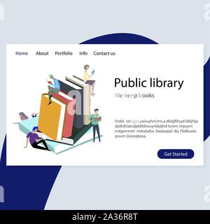 Website Vorlage für öffentliche Bibliothek Abbildung. Wir halten Bücher. Universitätsbibliothek, Schule Archiv für Studie Vektor