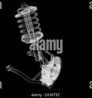 X-ray Auto Suspension und Bremsscheibe auf schwarzen Hintergrund, 3D-Darstellung Stockfoto