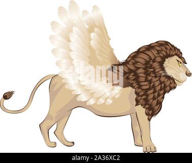 Fantastische Tier Löwe mit Vogel Flügel, Chimera Abbildung. Stock Vektor