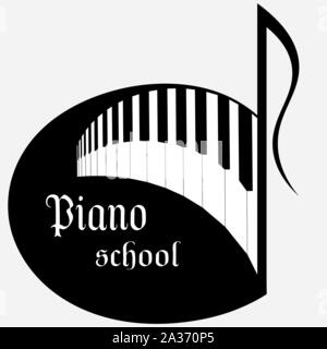 Kunst Musik Schule Logo in Form einer Anmerkung mit Klavier Tasten Stock Vektor