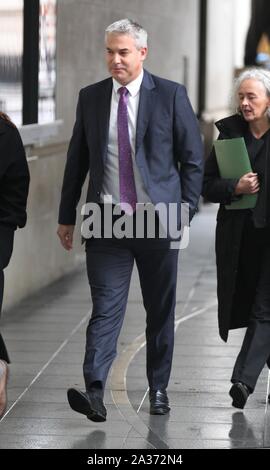 London, Großbritannien. Oktober 2019. Stephen Barclay Staatssekretär für den Austritt aus der Europäischen Union bei Ankunft in den BBC-Studios in London Credit: Stockfoto