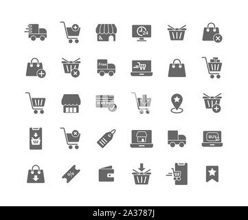 Online Shopping solid Symbol gesetzt. Vektor und Illustration. Stock Vektor