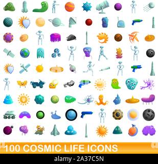 Kosmische Leben Symbole gesetzt. Cartoon Satz von 100 kosmische Leben Vector Icons für Web auf weißem Hintergrund Stock Vektor